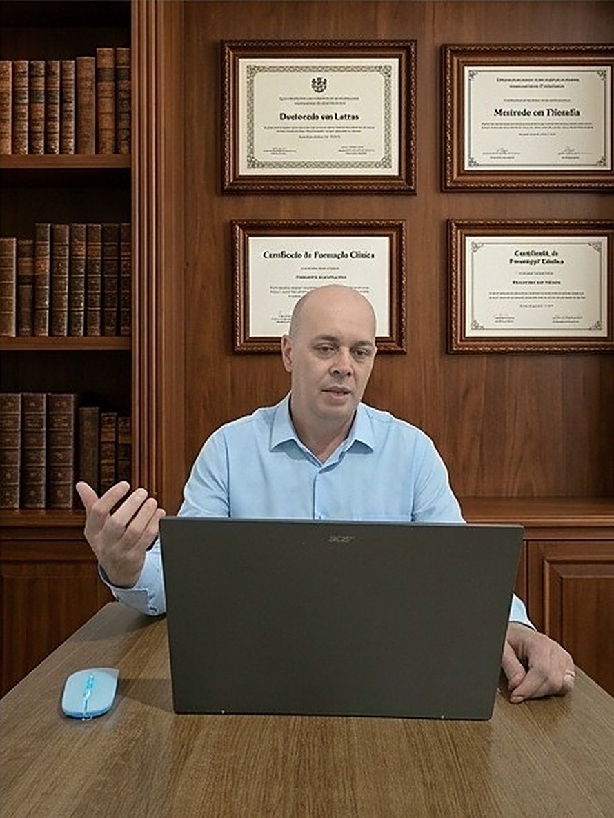 Adalberto em sessão online no consultório